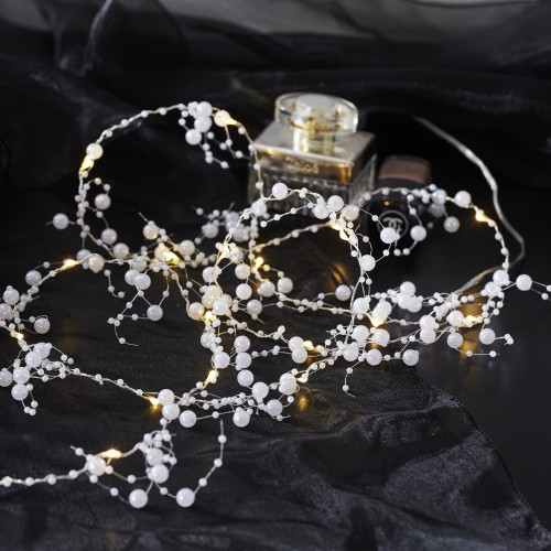 Гирлянда String Pearls Жемчужина, на батарейках, теплое белое свечение (728-34)