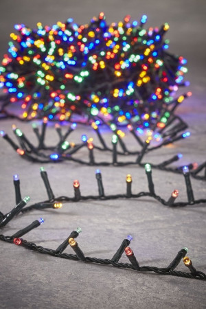 Светодиодная нить Snake Light 370 разноцветных ламп, 7.4 м., 24В, 8 режимов, зеленый провод, для елки 155 см., LUCA (83776)