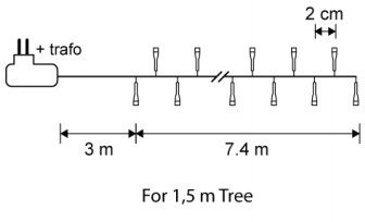 Светодиодная нить Snake Light 370 разноцветных ламп, 7.4 м., 24В, 8 режимов, зеленый провод, для елки 155 см., LUCA (83776)
