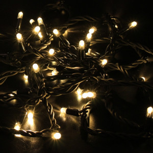 Светодиодная нить 100 теплых белых LED ламп, 10 м., 220В, статика, черный резиновый провод, Teamprof (TPF-S10C-220V-RB/WW)