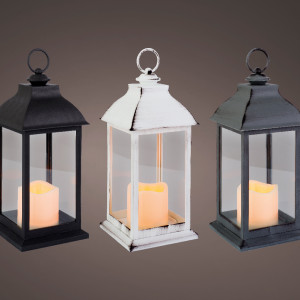 Фонарь Пражский LED со свечой, 30 см., черный, Kaemingk (894405/3)