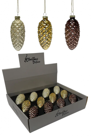 Набор стеклянных шишек Бронзовый век  10*5 см., 12 шт., Christmas DeLuxe (14084)