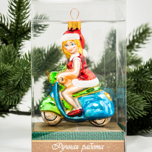 Елочное украшение Дама на мотоцикле, стекло, 11 см., 1 шт., Витус (А340)