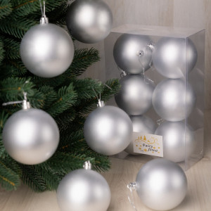 Набор пластиковых шаров Анет 80 мм., серебро матовый, 6 шт., ЕлкиТорг (150302)