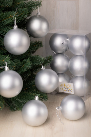 Набор пластиковых шаров Анет 80 мм., серебро матовый, 6 шт., ЕлкиТорг (150302)