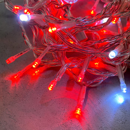 Светодиодная гирлянда с белым бликующим диодом 10 м, 220-230V., 100 красных LED ламп, прозрачный ПВХ, LTC (PST100BLW-10-2R)