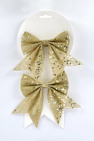 Набор бантов Бриджит 2 шт., 12x13 см., золото с пайетками, Christmas DeLuxe (86906)