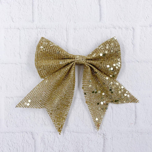 Набор бантов Бриджит 2 шт., 12x13 см., золото с пайетками, Christmas DeLuxe (86906)