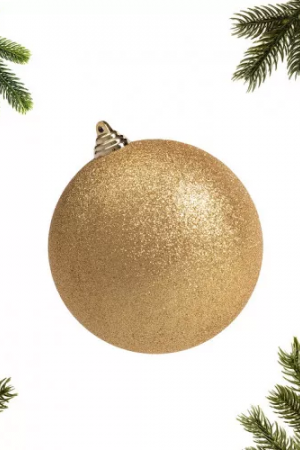 Шар пластиковый глиттер 200 мм., золотой, ЕлкиТорг (150613)