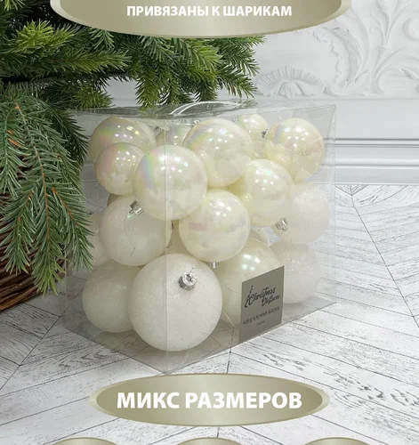 Набор пластиковых шаров Эллада 26 шт., белый, Christmas DeLuxe (87026)