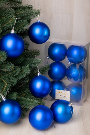 Набор пластиковых шаров Анет 80 мм., синий матовый, 6 шт., ЕлкиТорг (150303)