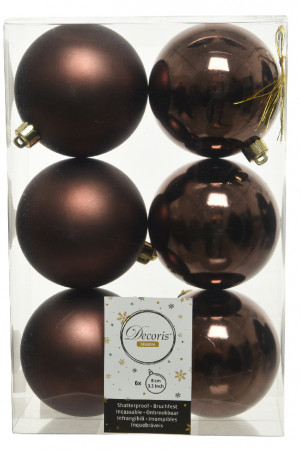 Набор пластиковых шаров Парис 80 мм., темно-коричневый, 6 шт., Kaemingk (022055)