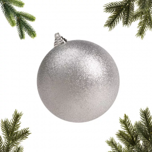 Шар пластиковый глиттер 200 мм., серебро, ЕлкиТорг (150615)