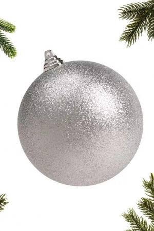 Шар пластиковый глиттер 200 мм., серебро, ЕлкиТорг (150615)
