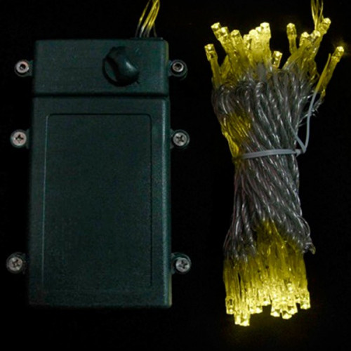 Светодиодная гирлянда 10 м., 3 батарейки типа D 4.5V, 100 LED ламп цвета шампань, таймер, прозрачный провод, LTC (EST100-4W10-8CH)