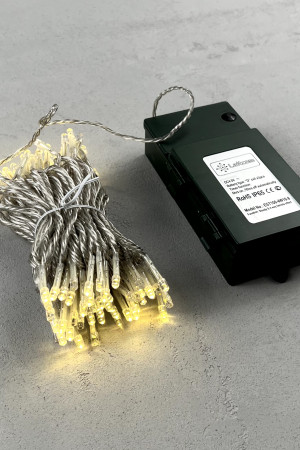 Светодиодная гирлянда 10 м., 3 батарейки типа D 4.5V, 100 LED ламп цвета шампань, таймер, прозрачный провод, LTC (EST100-4W10-8CH)
