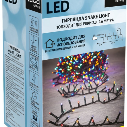 Светодиодная нить Snake Light 1000 разноцветных ламп, 20 м., 24В, 8 режимов, зеленый провод, для елки 230-260 см., Christmas DeLuxe (83779)