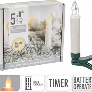 Свечи на елку Романс, 5 свечей по 10,5 см. на клипсах, теплый белый, на батарейках, Koopman (AX2001040)