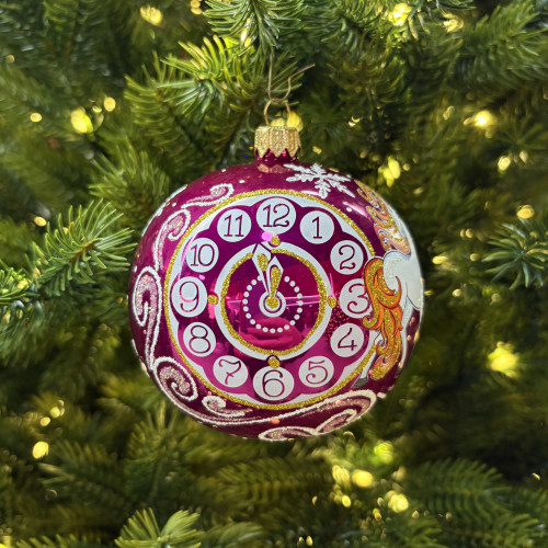 Стеклянный шар Снежная Лошадка 95 мм., розовый, стекло, Ёлочка (С475/2)