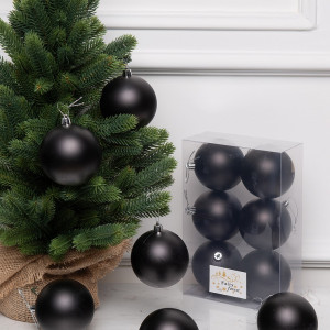 Набор пластиковых шаров Анет 80 мм., черный матовый, 6 шт., ЕлкиТорг (150305)