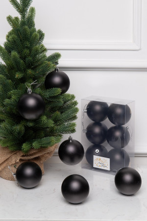 Набор пластиковых шаров Анет 80 мм., черный матовый, 6 шт., ЕлкиТорг (150305)