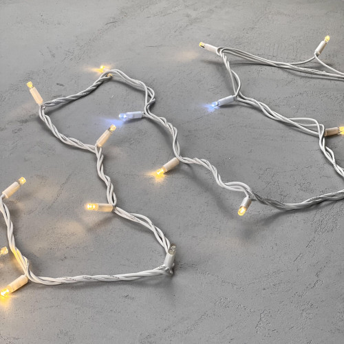 Гирлянда Нить 10м Тепло-Белая с Мерцанием Белого Диода 220В, 75 LED, Провод Белый Каучук, IP65, LTC (LL75BLW-8-2WW) 