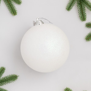 Шар пластиковый глиттер 140 мм., белый, ЕлкиТорг (150516)