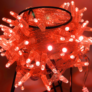 Светодиодная нить 100 красных LED ламп, 10 м., 24В, статика, прозрачный провод ПВХ, Teamprof (TPF-S10C-24V-CT/R)