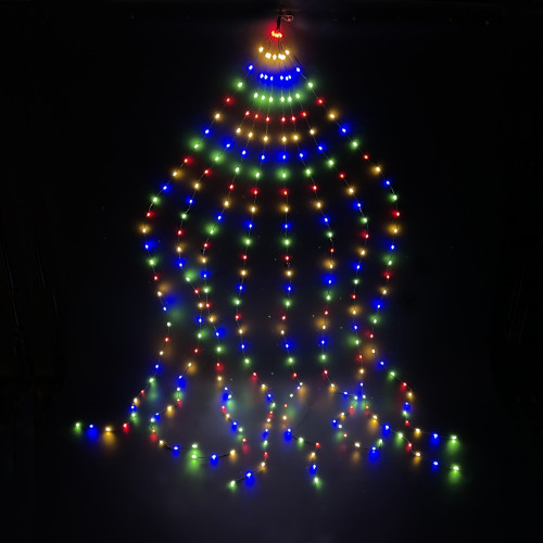 Светодиодная нить Хвост 480 разноцветных ламп, 12 лучей по 2 метра, 24В, 8 режимов, таймер, зеленый провод, LUCA (85440)