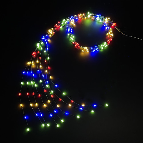 Светодиодная нить Хвост 480 разноцветных ламп, 12 лучей по 2 метра, 24В, 8 режимов, таймер, зеленый провод, LUCA (85440)