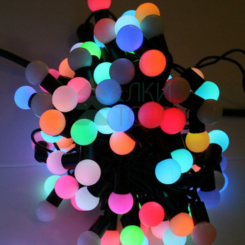 Светодиодная гирлянда шарики Fiesta, 10 м., 100 RGB LED ламп 18 мм, черный ПВХ, LTC (MB100-1-2RGB)
