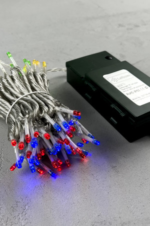 Светодиодная гирлянда 10 м., 3 батарейки типа D 4.5V, 100 разноцветных LED ламп, таймер, прозрачный провод, LTC (EST100-4W10-8M)