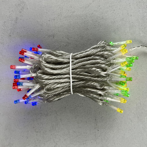 Светодиодная гирлянда 10 м., 3 батарейки типа D 4.5V, 100 разноцветных LED ламп, таймер, прозрачный провод, LTC (EST100-4W10-8M)