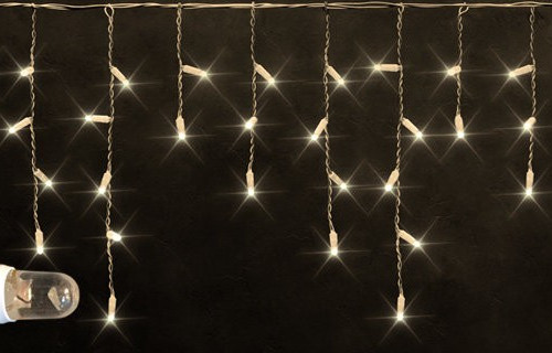 Светодиодная мерцающая бахрома с колпачком 3*0.5 м., 112 теплых белых LED ламп, белый провод, Rich LED (RL-i3*0.5F-CW/WW)