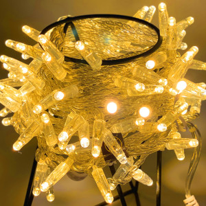 Светодиодная нить 100 желтых LED ламп, 10 м., 24В, статика, прозрачный провод ПВХ, Teamprof (TPF-S10C-24V-CT/Y)