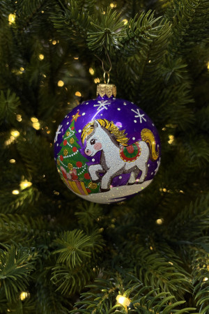 Стеклянный шар Лошадка 90 мм., фиолетовый, стекло, Ёлочка (С206/1)