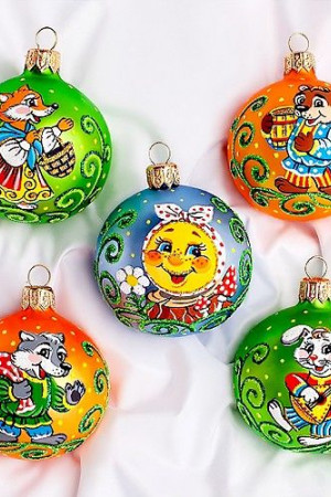 Набор стеклянных шаров Колобок 5 шт., 60 мм., Ёлочка (С2223)
