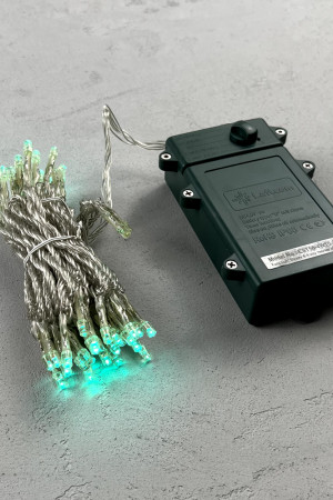 Светодиодная гирлянда 5 м., 3 батарейки типа D 4.5V, 50 LED ламп цвета аква, таймер, прозрачный провод, LTC (EST50-4W10-8A)