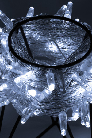 Светодиодная нить 100 холодных белых LED ламп, 10 м., 24В, мерцание, прозрачный провод ПВХ, Teamprof (TPF-S10CF-24V-CT/W)