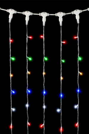 Светодиодный занавес 2*2 м., 400 разноцветных LED ламп, мерцание, прозрачный провод ПВХ, LTC (PCL402BLW-10-2M)