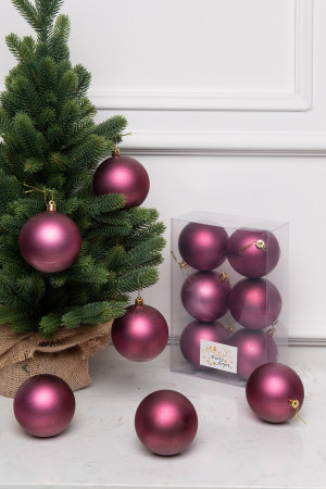Набор пластиковых шаров Анет 80 мм., бордо матовый, 6 шт., ЕлкиТорг (150308)
