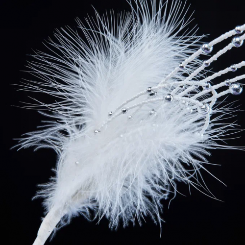 Ветвь Ледяной фейерверк из бисера, белая, 30 см., Christmas DeLuxe (88874) 