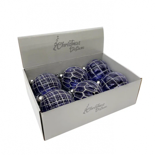 Набор винтажных стеклянных шаров Благородство 100 мм., синий-золото, 6 шт., Christmas DeLuxe (13046)