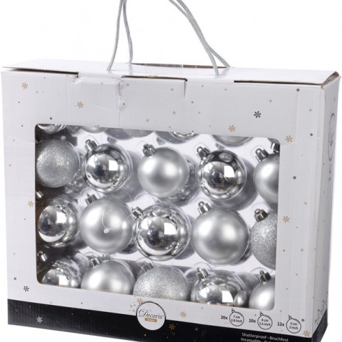 Набор пластиковых шаров Праздничный Стиль mix, серебро, 42 шт, Kaemingk (020721) 