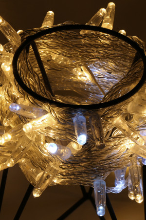 Светодиодная нить 100 теплых белых LED ламп, 10 м., 24В, мерцание, прозрачный провод ПВХ, Teamprof (TPF-S10CF-24V-CT/WW)