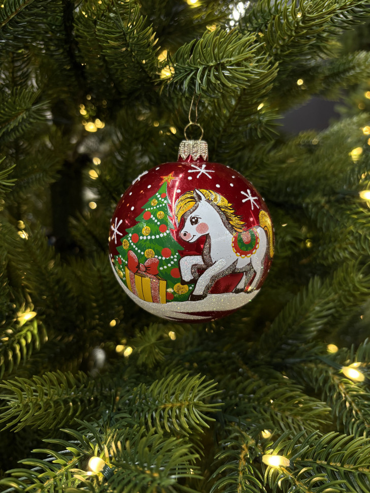 Стеклянный шар Лошадка 90 мм., красный, стекло, Ёлочка (С206/3) Стеклянный шар Лошадка 90 мм., красный, стекло, Ёлочка (С206/3)