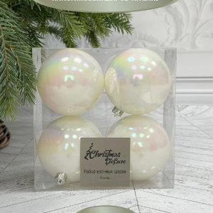 Набор пластиковых шаров Прага 100 мм., белый перламутр, 4 шт., Christmas DeLuxe (87579)