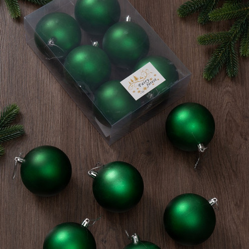 Набор пластиковых шаров Анет 80 мм., зеленый матовый, 6 шт., ЕлкиТорг (150309)