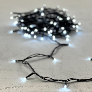 Светодиодная нить 100 холодных белых LED ламп, 10 м., 24В, черный провод ПВХ, LTC (PST100-11-1W)