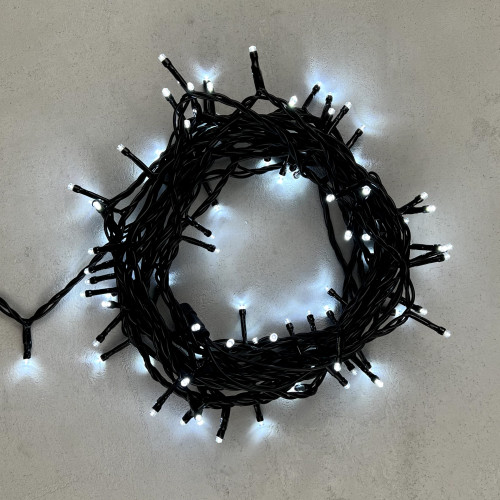Светодиодная нить 100 холодных белых LED ламп, 10 м., 24В, черный провод ПВХ, LTC (PST100-11-1W)